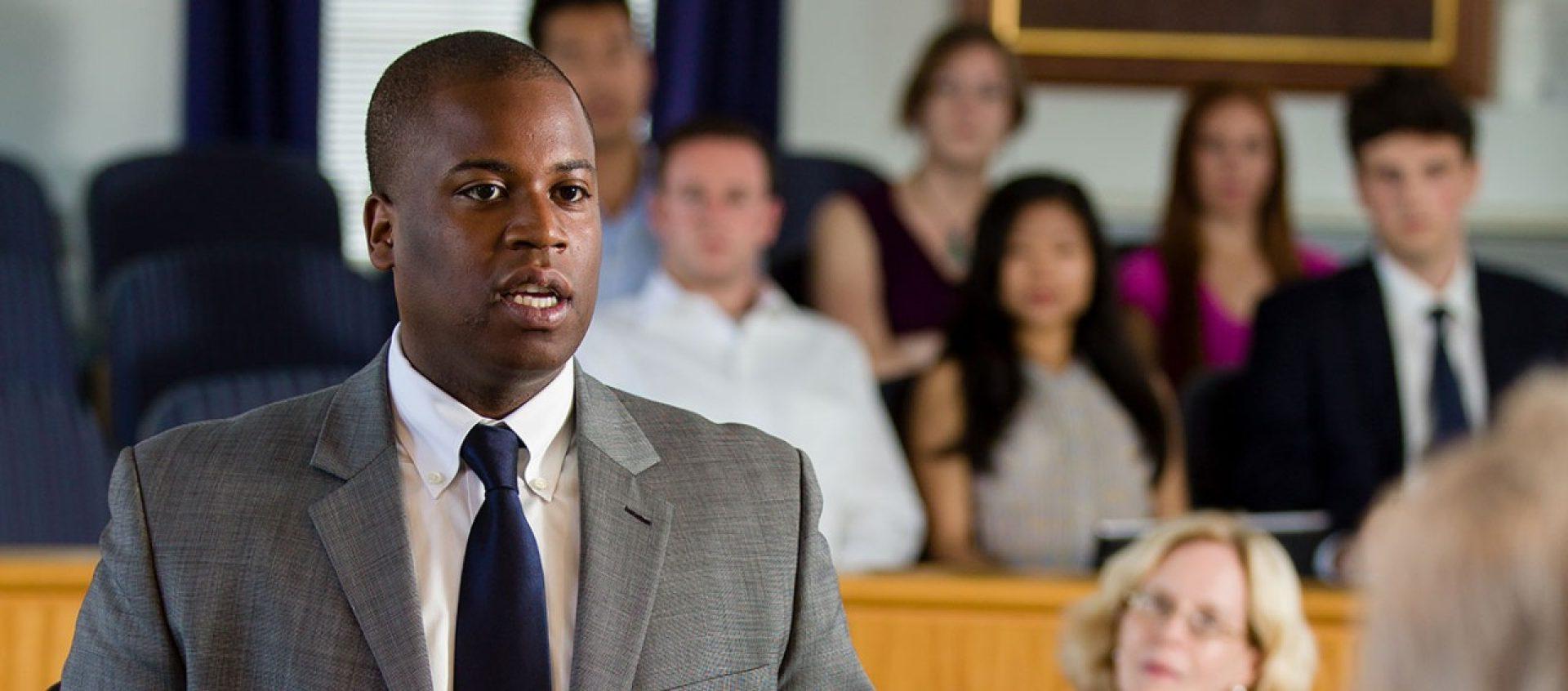 Lawyer in courtroom