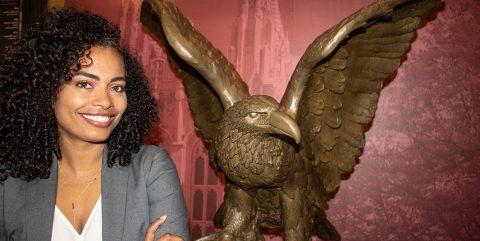 Jocelyn Gates and BC eagle statue