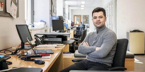 A man sitting at a desk